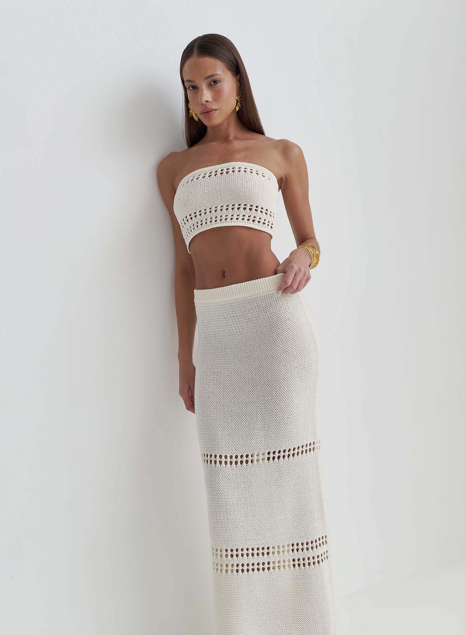 Cream Knitted Bandeau Crop Top